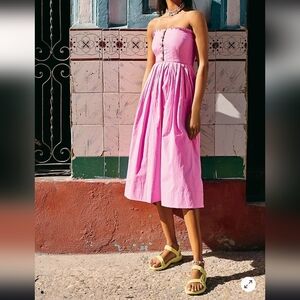 Free People Lilah Pleated Tube Dress Midi Purple Size Small Poplin